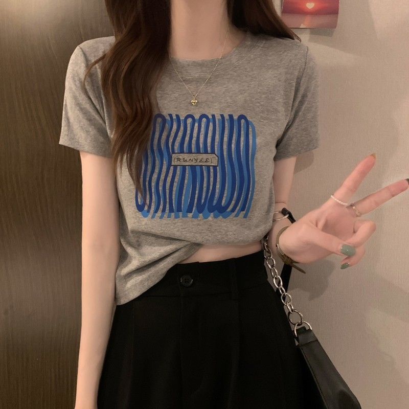 Áo Thun Cotton Ngắn Tay Dáng Ôm Phong Cách Hàn Quốc Thời Trang Mùa Hè Dành Cho Nữ