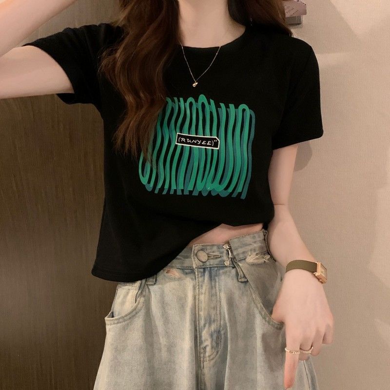 Áo Thun Cotton Ngắn Tay Dáng Ôm Phong Cách Hàn Quốc Thời Trang Mùa Hè Dành Cho Nữ