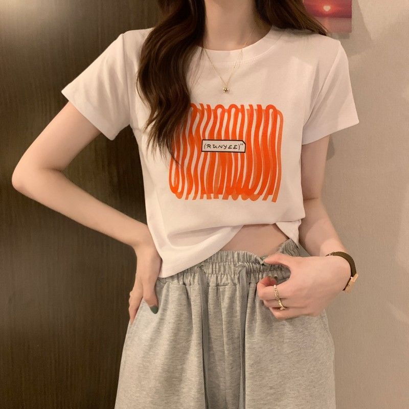 Áo Thun Cotton Ngắn Tay Dáng Ôm Phong Cách Hàn Quốc Thời Trang Mùa Hè Dành Cho Nữ