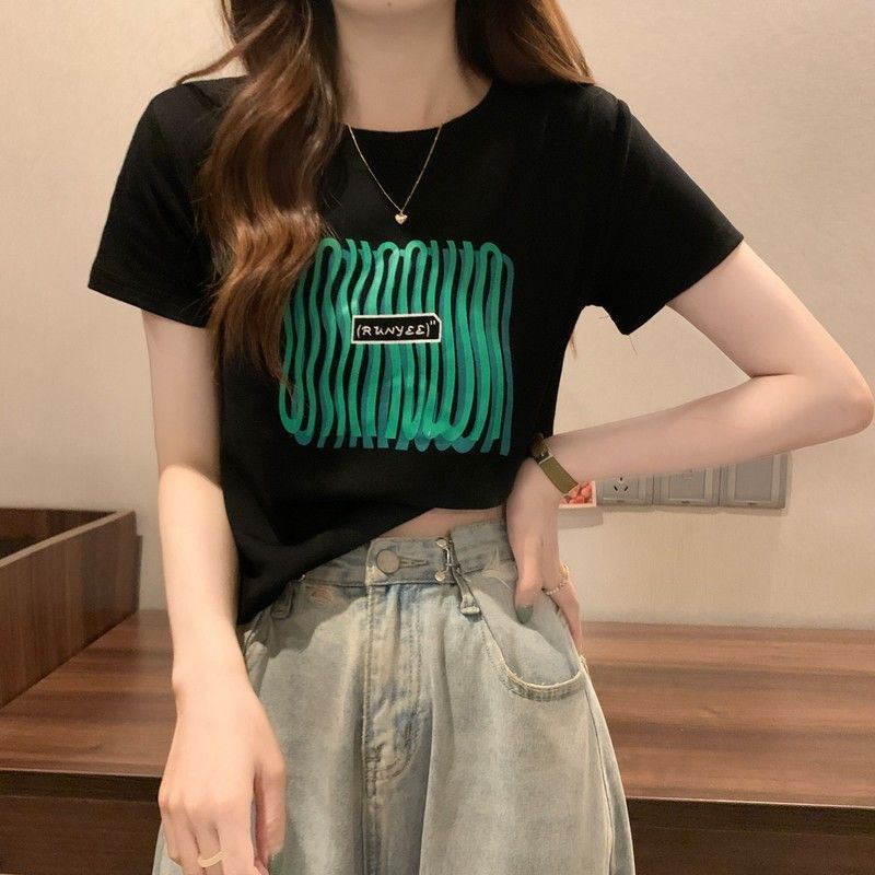 Áo Thun Cotton Ngắn Tay Dáng Ôm Phong Cách Hàn Quốc Thời Trang Mùa Hè Dành Cho Nữ