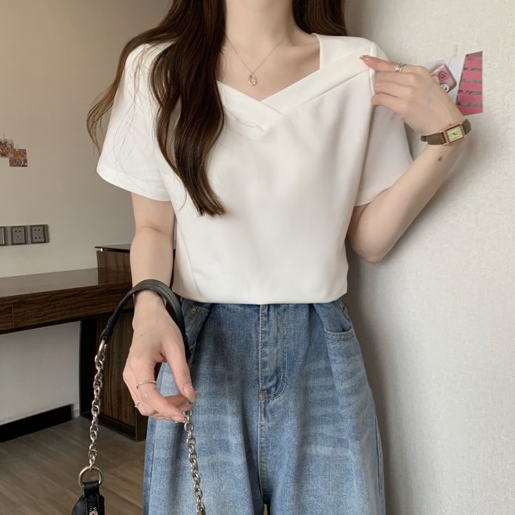 Áo Thun Tay Ngắn Cổ Vuông Thiết Kế Đơn Giản Thoải Mái Thời Trang Mùa Hè Cho Nữ