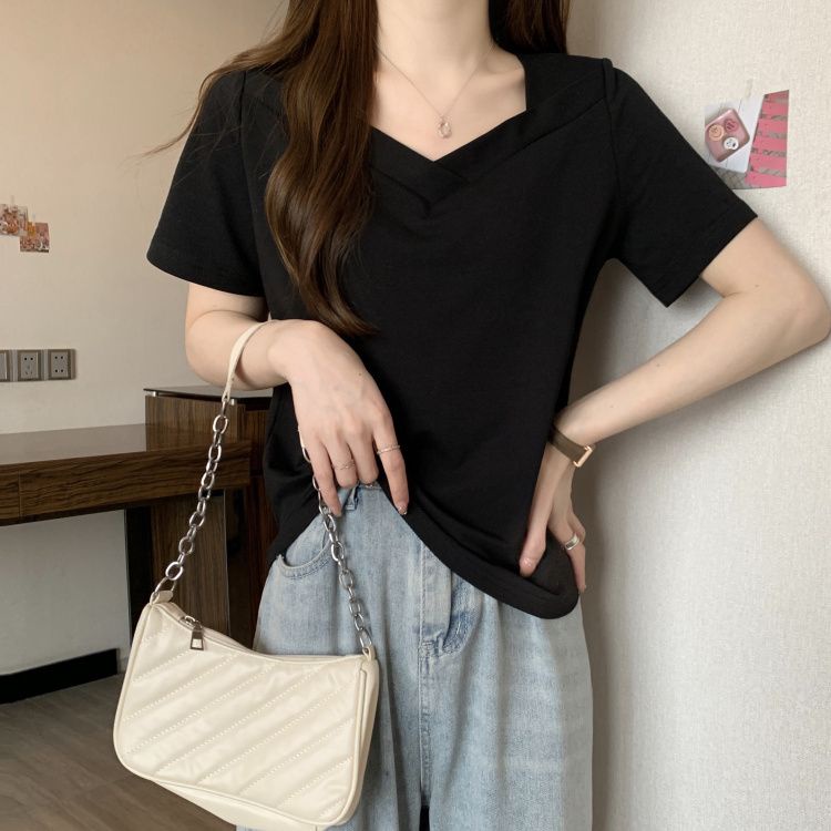 Áo Thun Tay Ngắn Cổ Vuông Thiết Kế Đơn Giản Thoải Mái Thời Trang Mùa Hè Cho Nữ