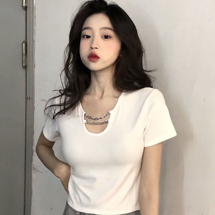 Áo Thun Ngắn Tay Cổ Chữ U Dáng Ôm Thời Trang Mùa Hè Dành Cho Nữ