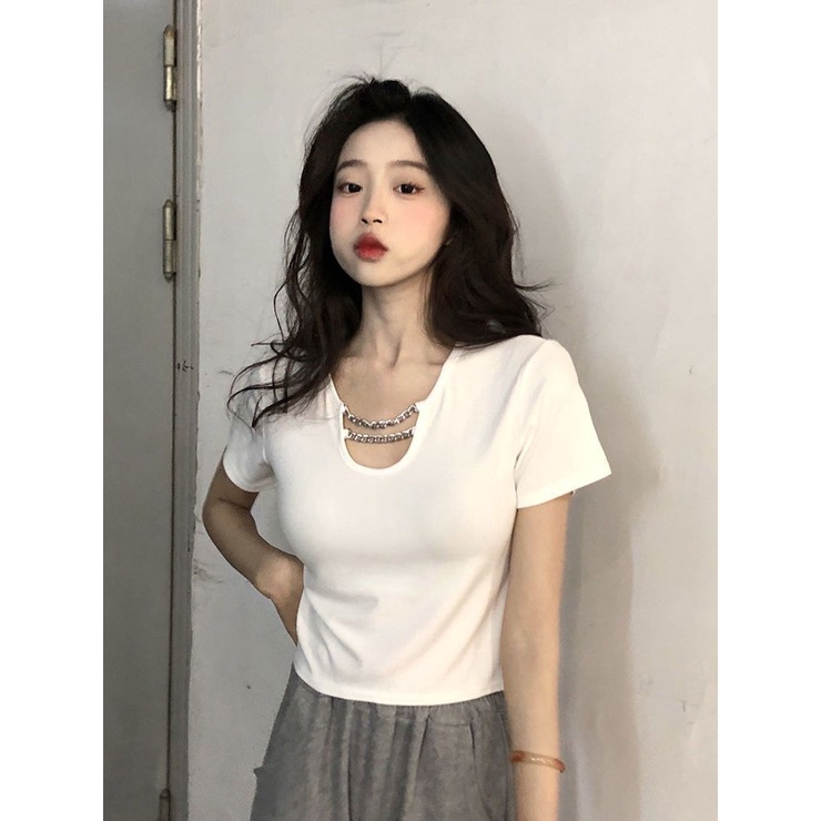 Áo Thun Ngắn Tay Cổ Chữ U Dáng Ôm Thời Trang Mùa Hè Dành Cho Nữ