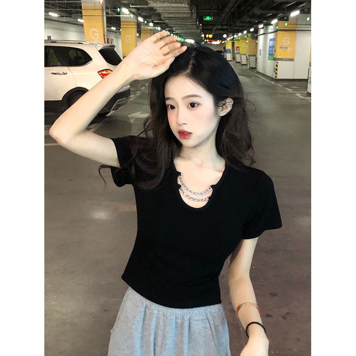 Áo Thun Ngắn Tay Cổ Chữ U Dáng Ôm Thời Trang Mùa Hè Dành Cho Nữ