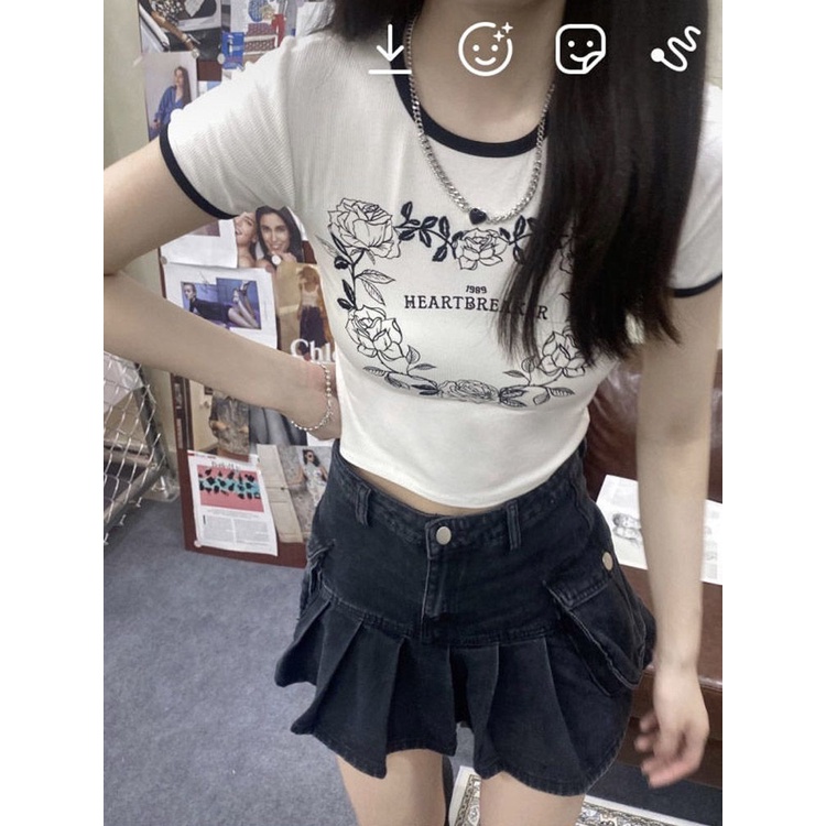 Áo Thun Ngắn Tay Ôm Dáng Phong Cách Âu Mỹ Thời Trang Cho Nữ