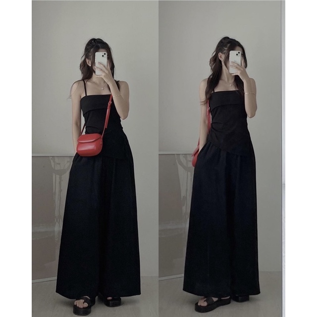 Set áo 2 dây vạt chéo+ quần ống siêu rộng S2, set 2 món bán rời siêu chảnh siêu hót, hàng form chuẩn đẹp.