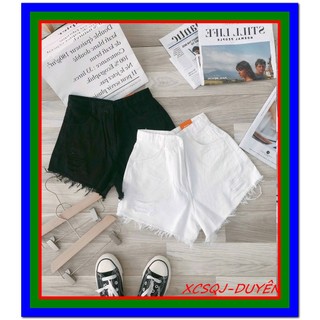 QUẦN short jean nữ ĐEN- TRẮNG TUA LAI chất jean ôm thun kaki giãn nhẹ sho-7
