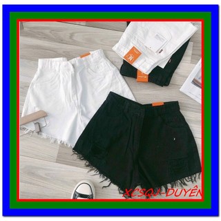 QUẦN short jean nữ ĐEN- TRẮNG TUA LAI chất jean ôm thun kaki giãn nhẹ sho-13