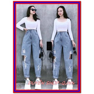 Quần jean nữ BAGGY RÁCH HỞ HAI ĐÙI siêu bụi siêu đẹp xanh nhạt br49