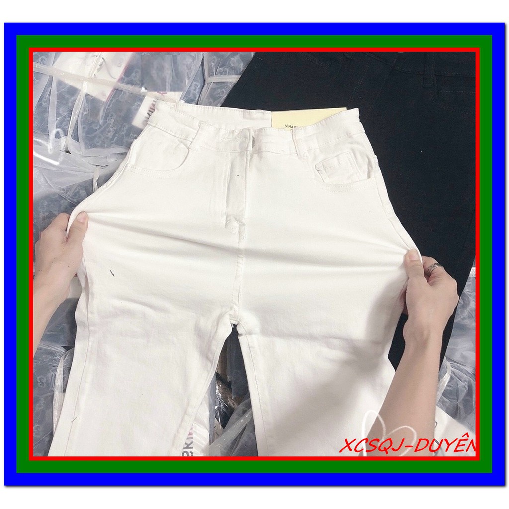 quần jean LỬNG nữ TRƠN MÀU ĐEN - TRẮNG tua lai siêu xinh jean giãn nhẹ -L49