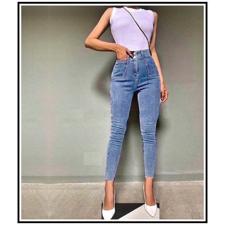 Quần Jean Nữ Lưng Cao 2 cúc + 2 Túi bầu chất jean giãn tốt loại 1 - 4 MÀU HOTTREND 1-101