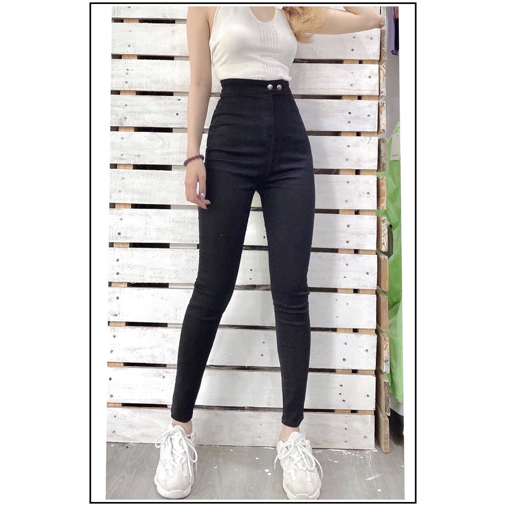 Quần Jean Nữ Lưng Cao ĐAI TRƠN + 2 CÚC GÀI NGANG mẫu mới nhất siêu hot chất jean giãn tốt omb-46