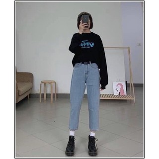 Quần jean nữ BAGGY TRƠN XANH ĐẬM - NHẠT LỬNG htrol ĐƠN GIẢN G333-4