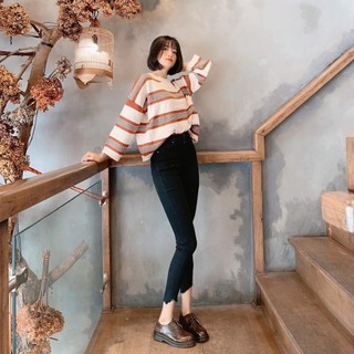 Quần jean nữ DÀI ĐEN KHOÉT RÁCH TUA LAI ( SIZE 26-34 ) MKK7