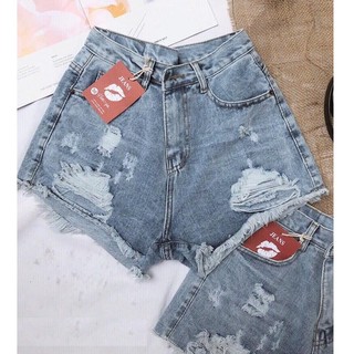 Quần short jean nữ rách 2 bên cào tưa xanh nhạt thời trang Kal664