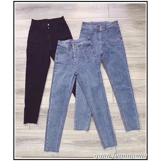 Quần jean nữ 2 TÚI KIỂU + 2 CÚC lưng siêu cao (ĐEN + XANH) 01/115-M4