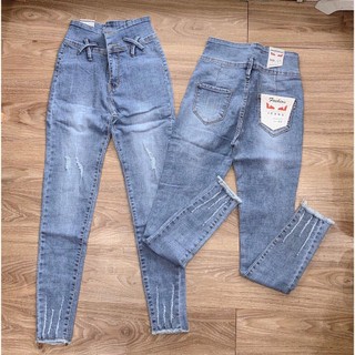 Quần jean nữ kiểu X CHÉO + hai cúc trước ( LƯNG SIÊU CAO ) màu xanh nhạt ( 26-30 ) hgh50