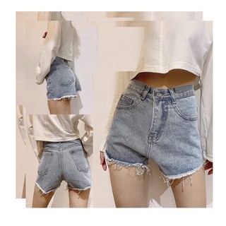 Quần short jean nữ xanh nhạt tua lai thời trang 33d11