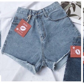 Quần short jean nữ xanh nhạt tua lai thời trang 33d12