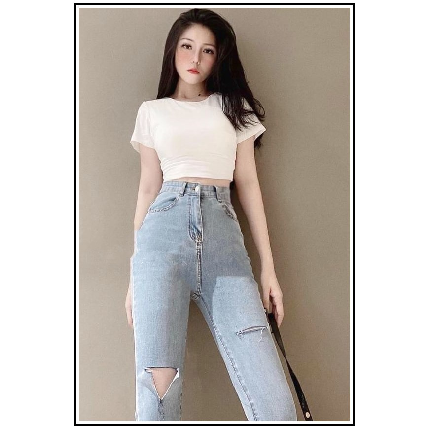 Quần jean nữ kiểu RÁCH ĐÙI XẺ RÁCH GỐI LAI xanh nhạt bảng size 26-30 chất jean giãn tốt R.2/10-6