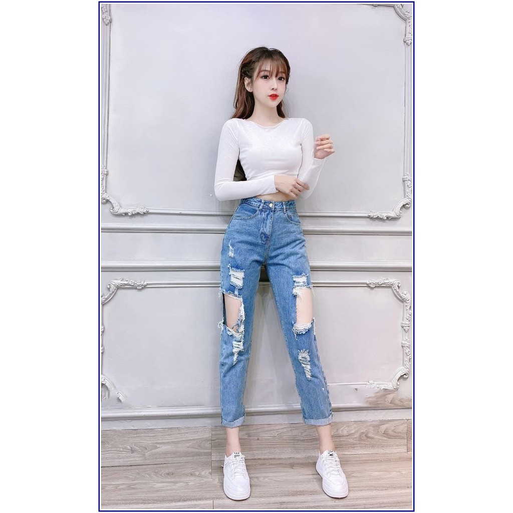 Quần jean nữ BAGGY RÁCH HỞ HAI ĐÙI siêu chất - hot nhất năm nay dSHOP31-1