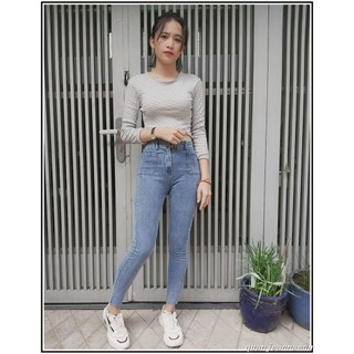 Quần jean nữ 2 TÚI KIỂU + 2 CÚC lưng siêu cao (NHẠT) #0115-012