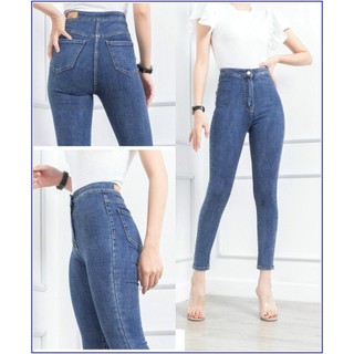 Quần jean nữ lưng cao trơn KHÔNG ĐAI LƯNG không túi trước 3 tôn màu -SHOP58