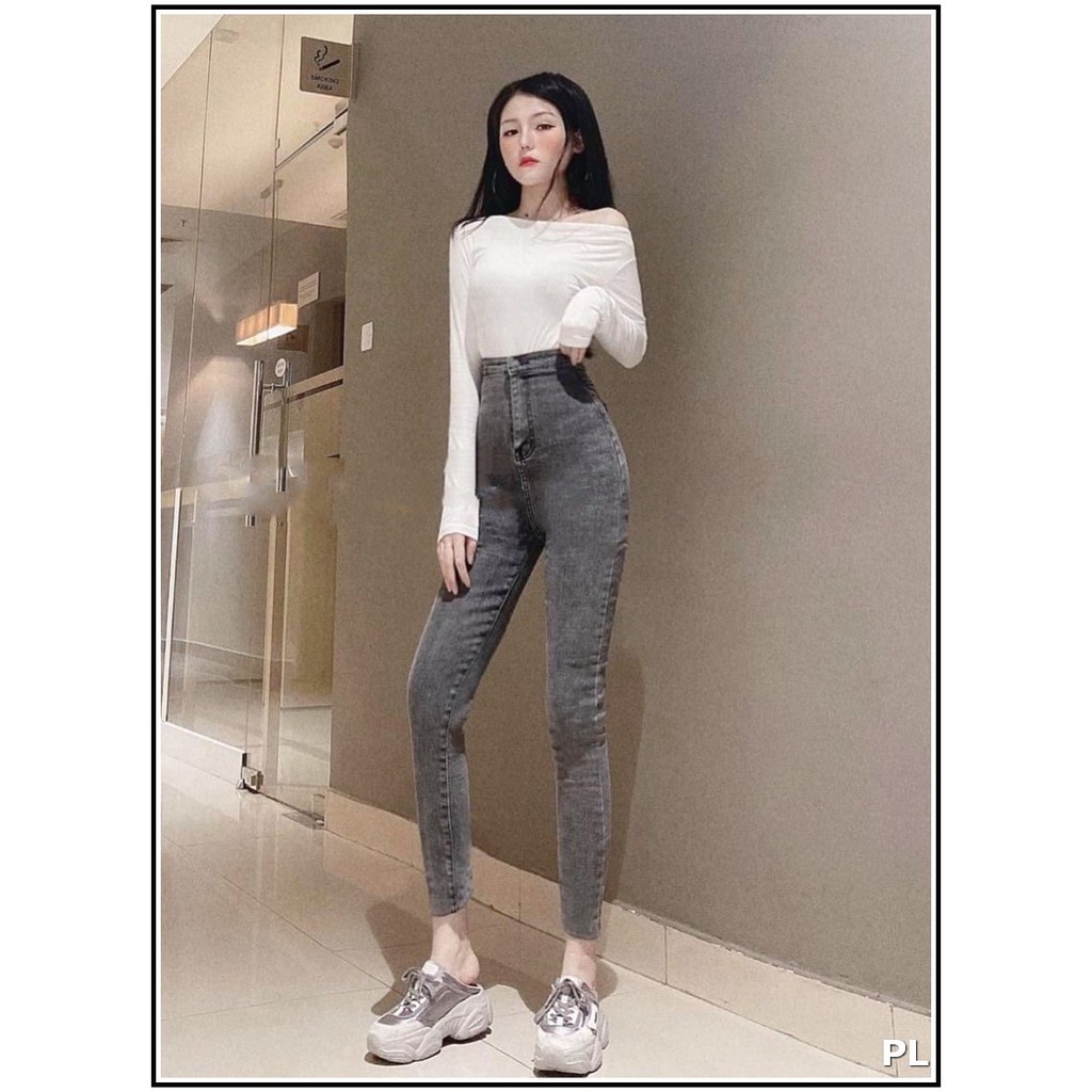 Quần jean nữ lưng cao ĐAI TRƠN mẫu mới nhất - không có túi trước, jean giãn xịn 1/10vv1441