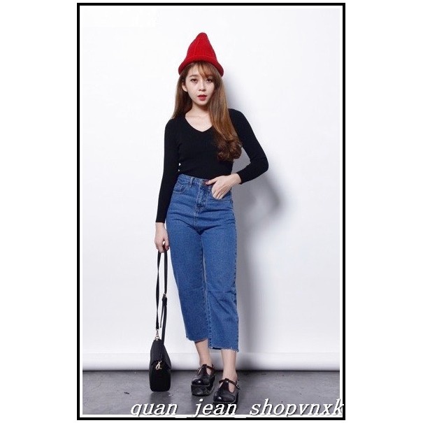 Quần jean nữ LỠ QUA GỐI màu xanh đậm siêu xinh QL#1-5