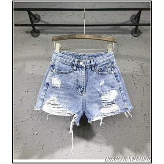 Quần short jean nữ RÁCH ( BÊN 2 BÊN 3 ) XANH ĐÁ NHẠT mẫu mới nhất 0G#-004