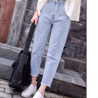 QUẦN JEAN BAGGY 9 TẤC RÁCH HỞ, LƯNG THUN, TRƠN TUA LAI XANH NHẠT V8 SIZE S,M,I