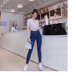 Quần jean nữ lưng cao đai trơn tôn giáng siêu đẹp, đtr006