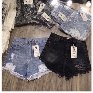Quần short jean nữ RÁCH HAI BÊN CÀO TƯA XÁM - XANH 00J5