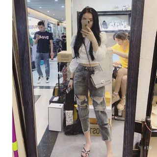quần jean nữ dáng baggy, quần bò nữ lửng 9 tấc phối thời trang nhiều mẫu phù hợp dáng người thấp nh5