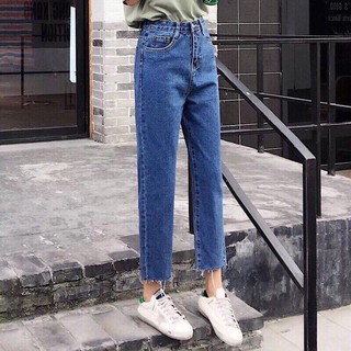 QUẦN JEAN NỮ 9T XANH ĐẬM DÁNG BAGGY LAI TUA BGT03