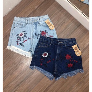 quần short jean nữ thêu hoa a1