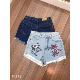 quần short jean nữ thêu hoa a1