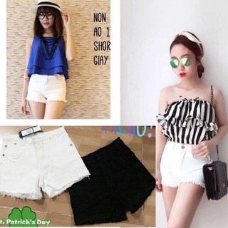 QUẦN SHORT JEAN NỮ LAI TUA ĐEN - TRẮNG AP1