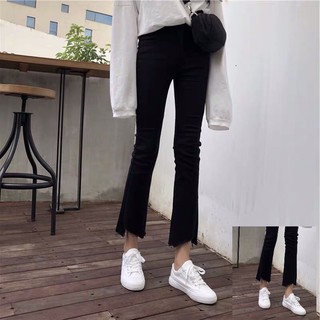 Quần jean nữ ống loe trơn xịn giãn màu đen