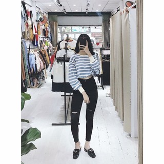 quần jean nữ đen rách ngang gối phong cách tôn giáng xịn 3222