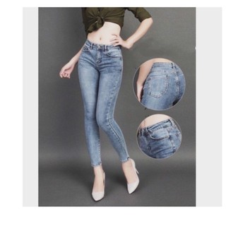 quần jean nữ cao XANH BẠC TRƠN cấp lưng cao chất giãn 5652