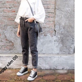 quần baggy jean nữ màu xám trơn 9808