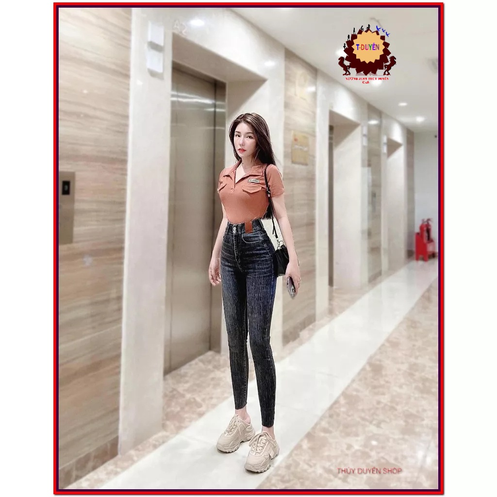 Quần jean nữ skiny lưng cao co giãn LOGO B phối hai RAY siêu hottren 0011, chuẩn dáng quần bò chính hãng chất lượng HO92