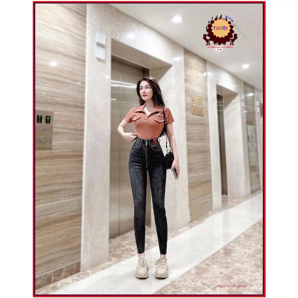 Quần jean nữ skiny lưng cao co giãn LOGO B phối hai RAY siêu hottren 0011, chuẩn dáng quần bò chính hãng chất lượng HO92