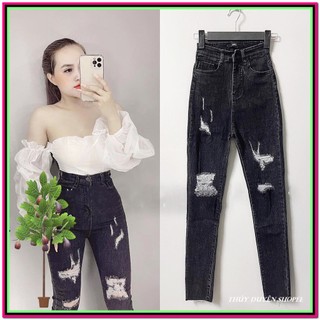 Quần jean nữ RÁCH MÀU XÁM ĐEN 427 chất jean giãn tốt fome chuẩn xịn -427-11