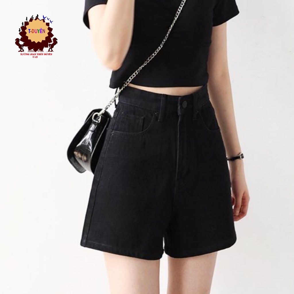 QUẦN SHORT JEAN KAKI NỮ RÁCH TRƯỚC ĐEN - TRẮNG 0025