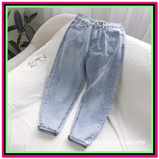 Quần jean nữ baggy xanh nhạt trơn chất jean đứng fome 9 tấc bt0-10