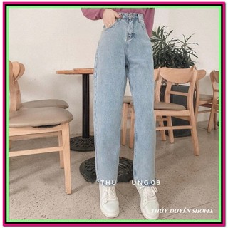 Quần jean nữ baggy xanh nhạt trơn chất jean đứng fome 9 tấc bt0-22