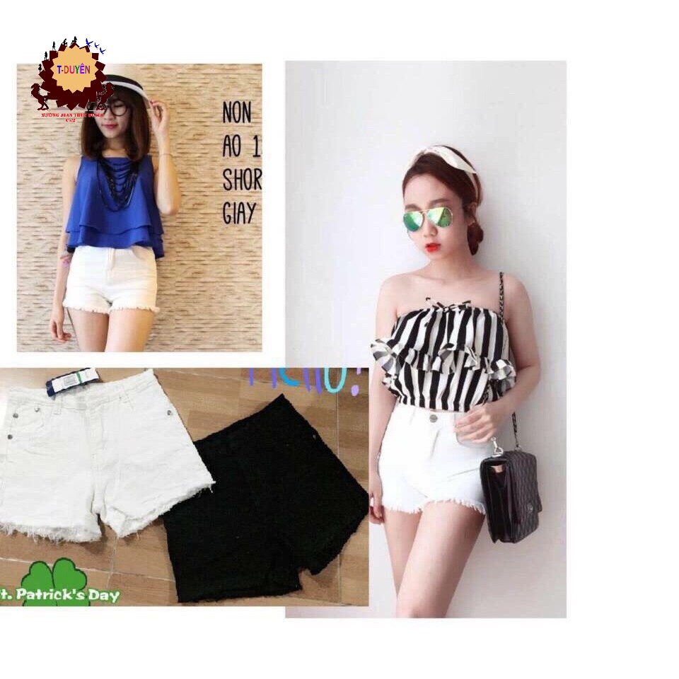 QUẦN SHORT JEAN NỮ LAI TUA TRẮNG ĐEN DDK1